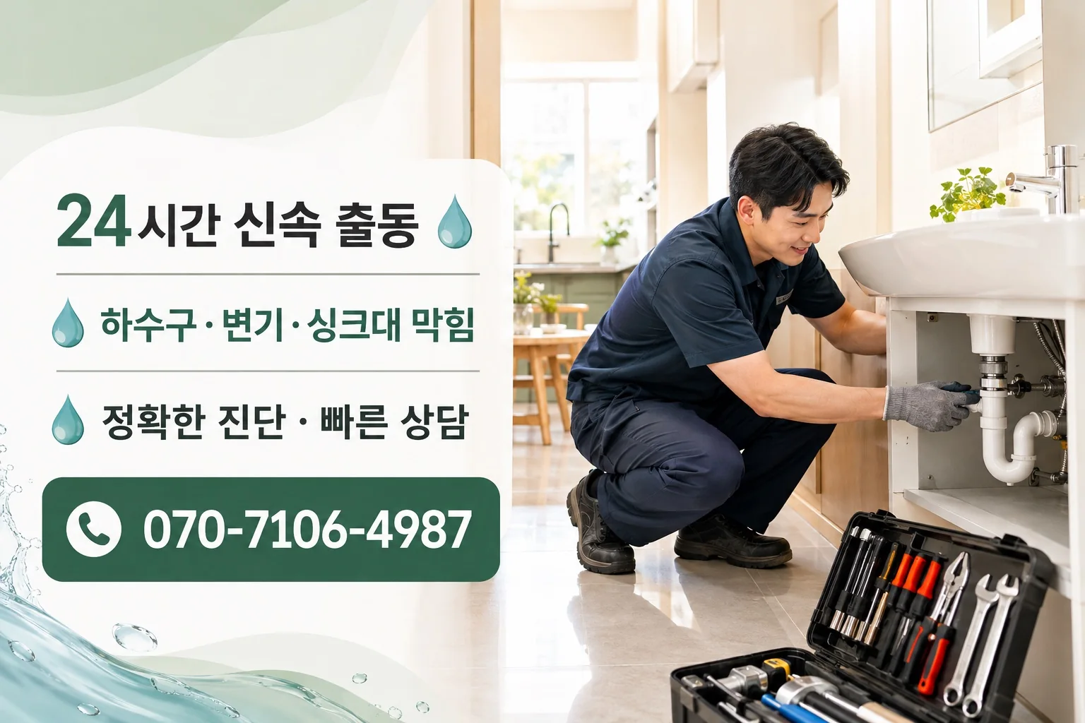 성실배관 주거 싱크대 배관 점검 서비스 안내